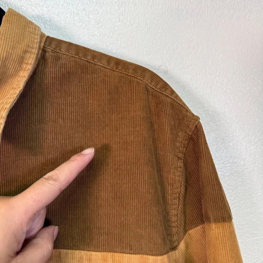 J. Crew Mens Midweight Corduroy Workshirt in Colorblock Medium Brown tan